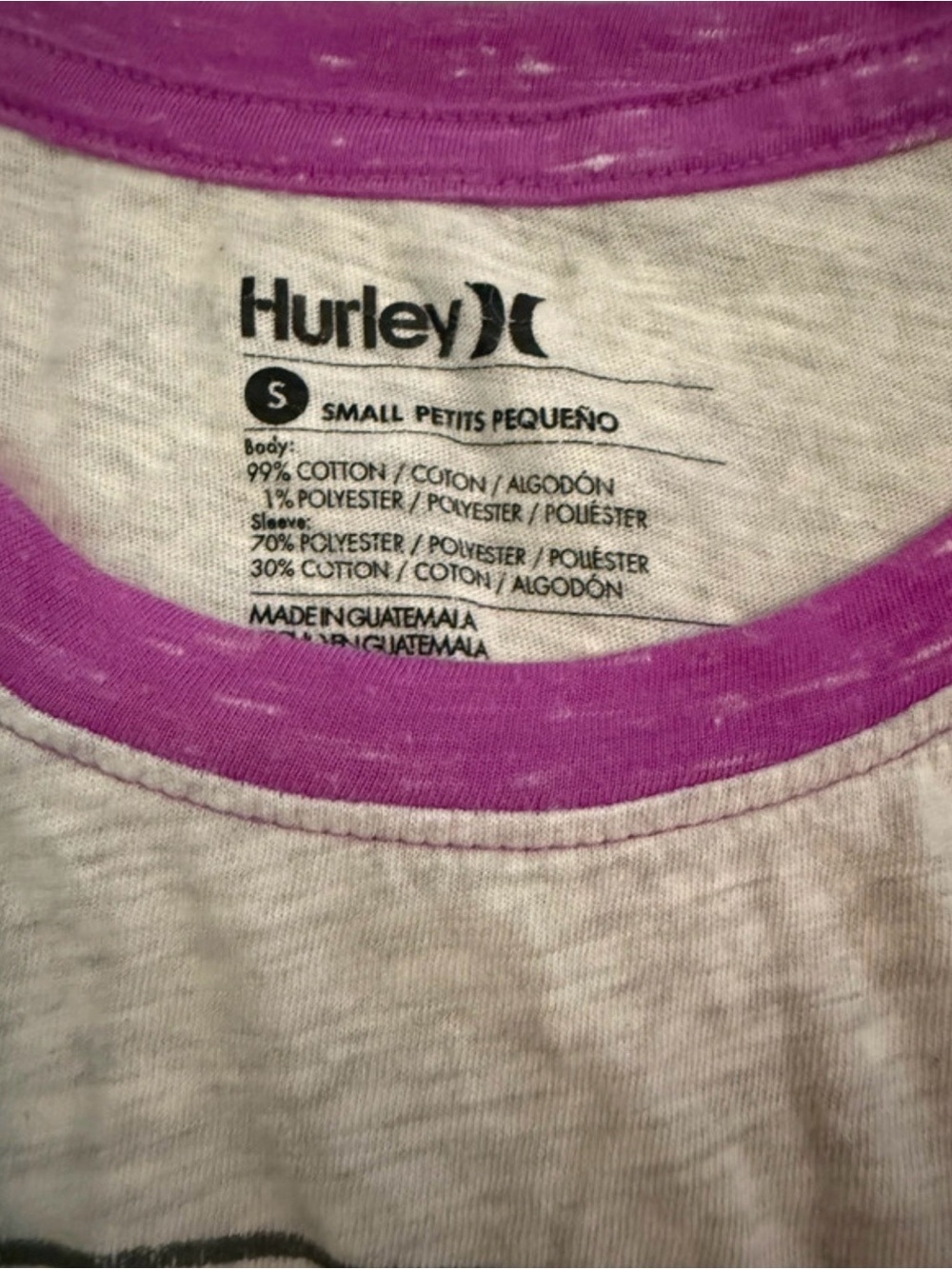 Hurley White Tee with Purple Trim - Picture 2 of 4